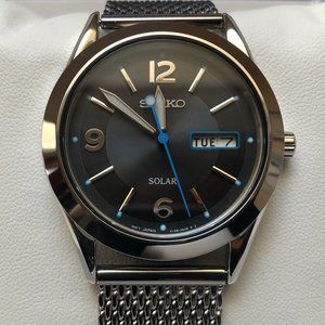 Unequivocally Unique Seiko Solar Men's Watch with Mesh Buckle Bracelet SNE233